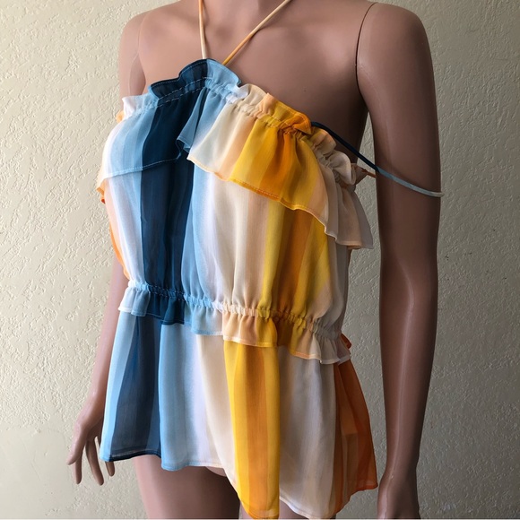 H&M Women’s Size 8 Multicolored Blouse Elastic Chiffon Shirt Spaghetti Straps - Picture 5 of 16